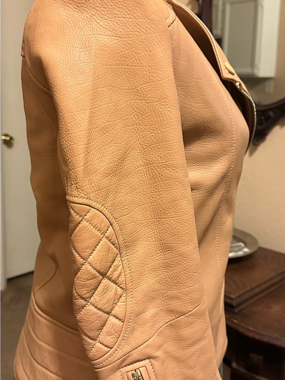 Mulberry Beige Leather Moto Jacket - Picture 3 of 8